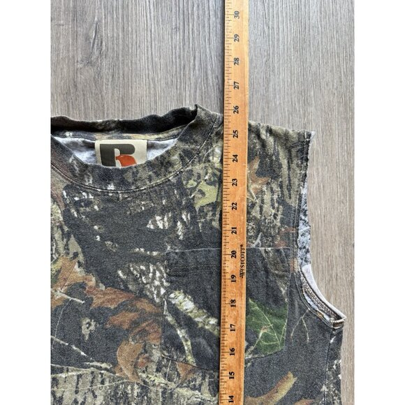 Vintage Y2K Russell Athletics Outdoors Real Tree Camo Forest Cut Off Shirt Small - Picture 7 of 7